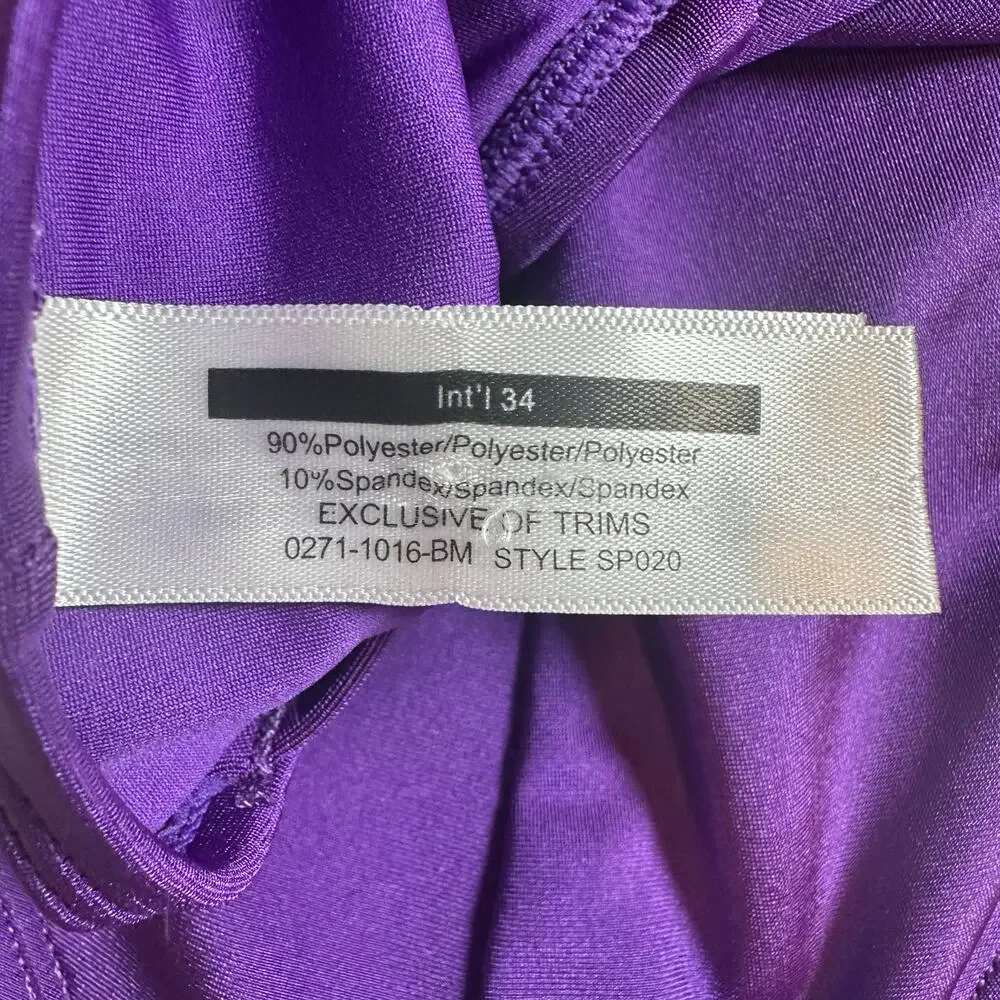 Women Purple One Piece Swimsuit Ruched Front Full Coverage Stretch Size M